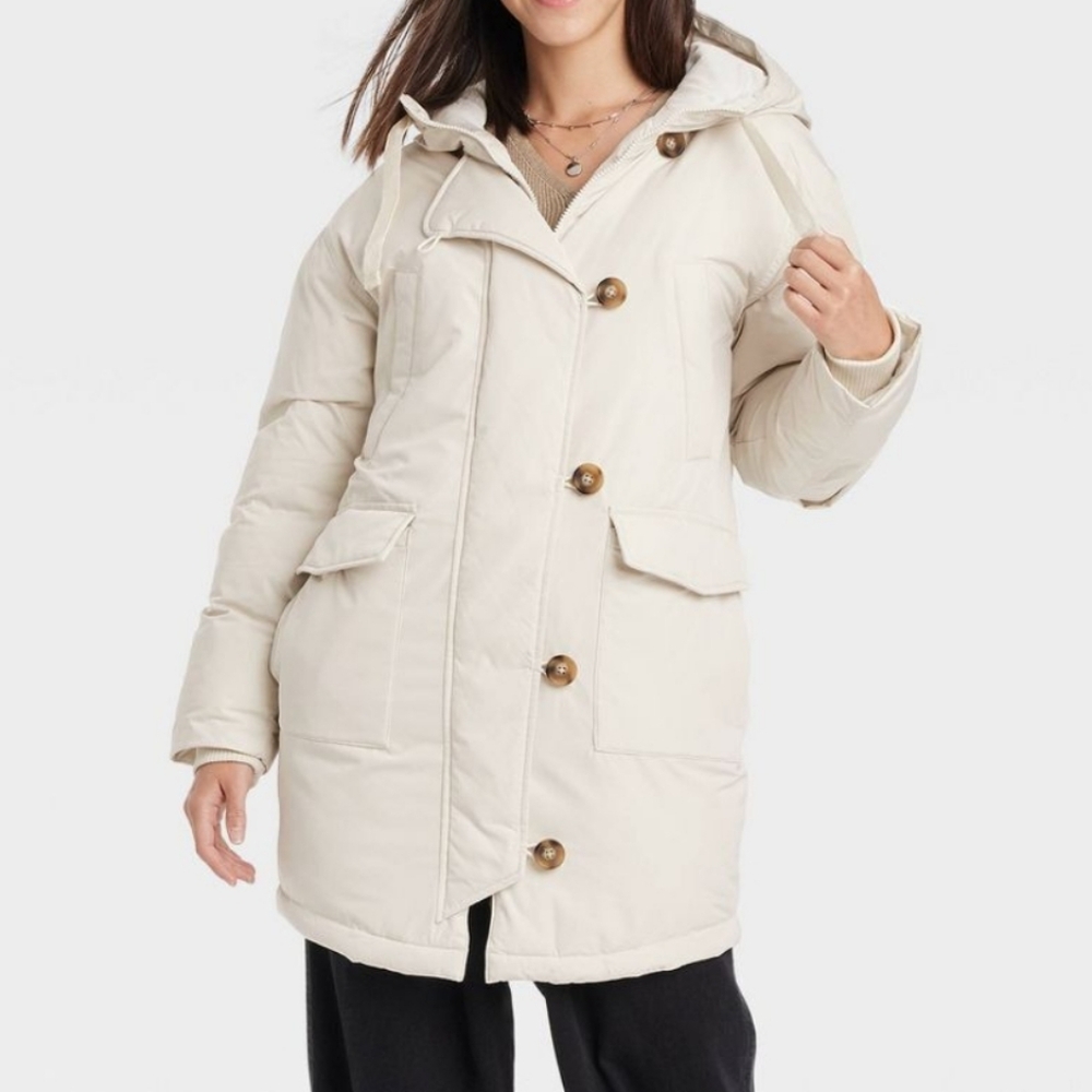 NWOT Universal Thread Cream Puffer Parka Jacket Size Large